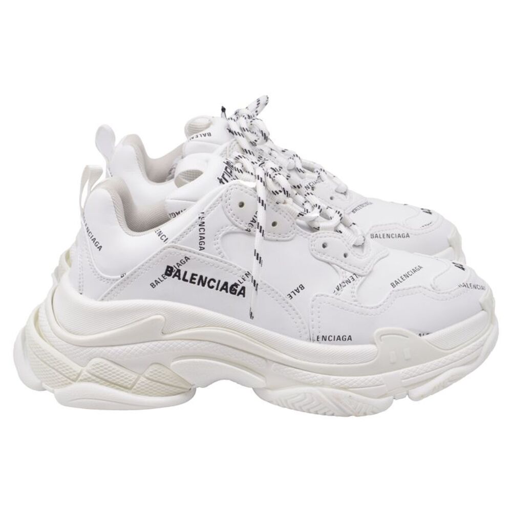 Balenciaga Triple S All Over Logo Sneakers in White Polyurethane